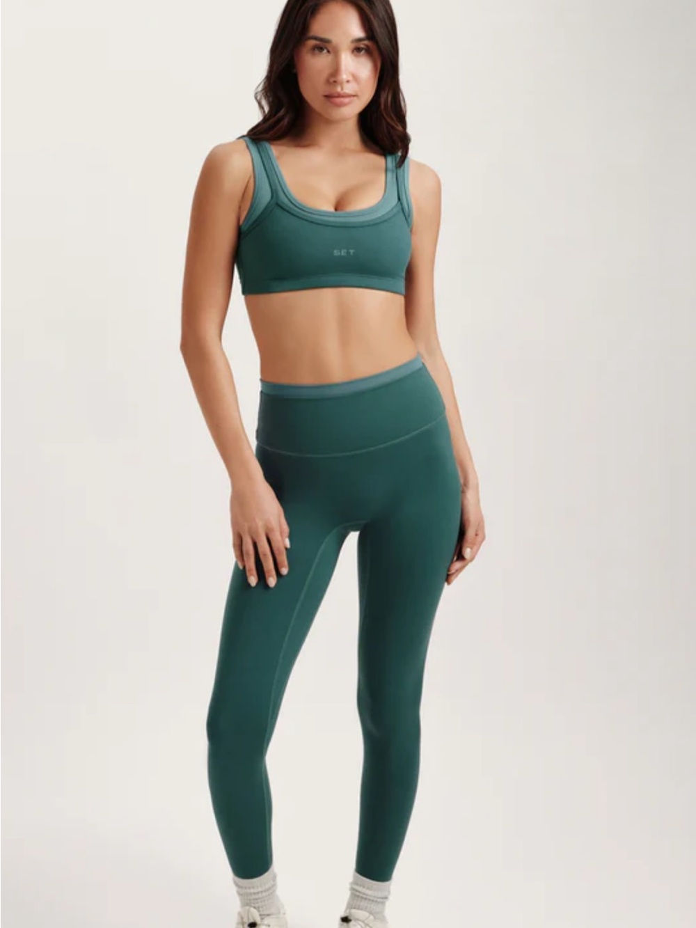 SET Active Teal Green Scoop Sports Bra and High-Waist Leggings